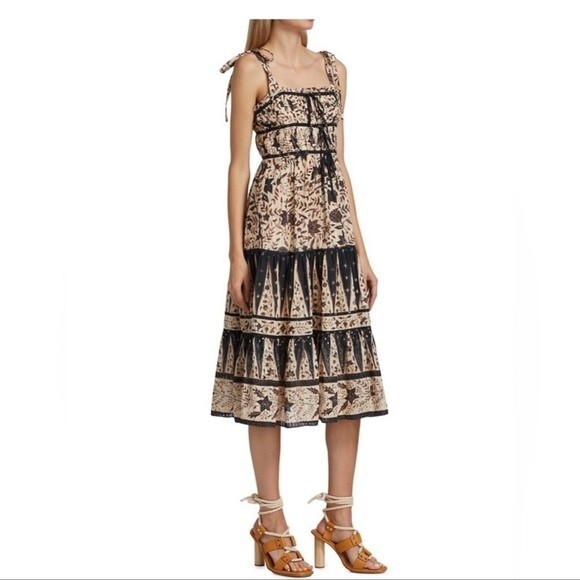 ULLA JOHNSON Indah Tie-Shoulder Printed Midi Dress NWT Sz 8 - Picture 9 of 10